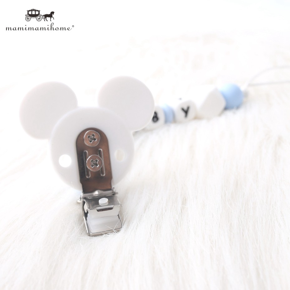 Dây silicon MAMIMAMIHOME xỏ hạt hình gấu có kẹp giữ ti giả dễ thương thời trang cho bé