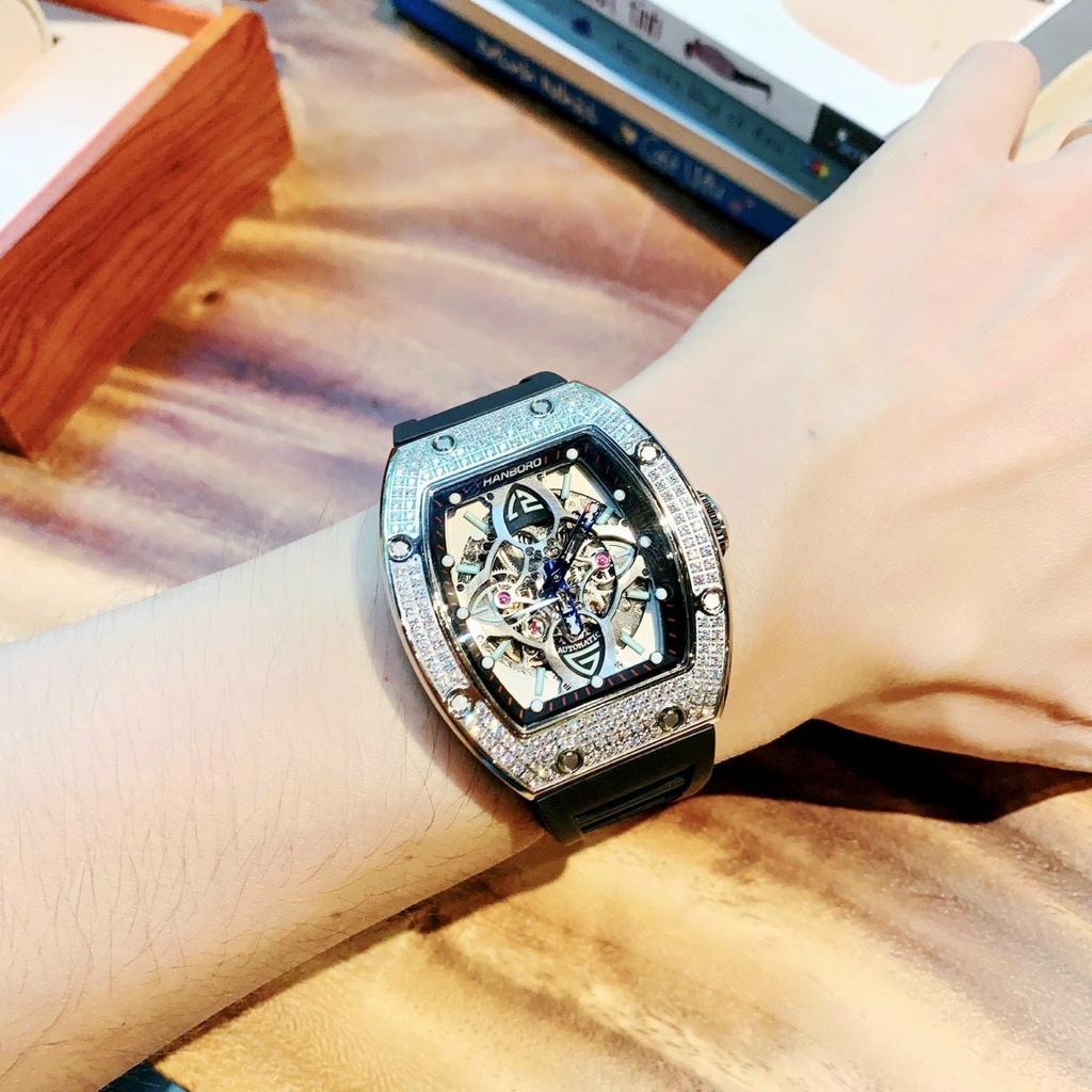 Đồng Hồ Nam Hanboro Automatic , Dây Cao Su , Size 41x50mm fullbox