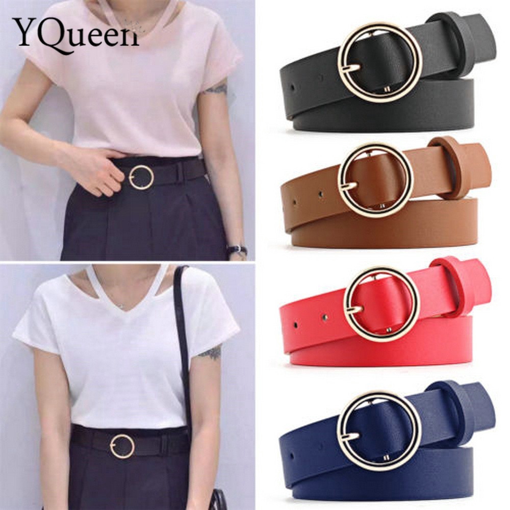 Thắt Lưng Da Khóa Kim Loại Tròn Phong Cách Vintage Cho Nữ