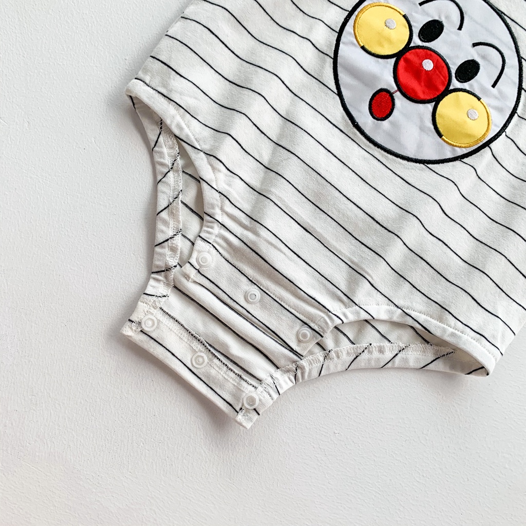 Bộ Áo Liền Quần Tay Ngắn Vải Cotton Họa Tiết Kẻ Sọc Dễ Thương Thời Trang Mùa Hè Cho Bé Sơ Sinh 0-24 Tháng Tuổi