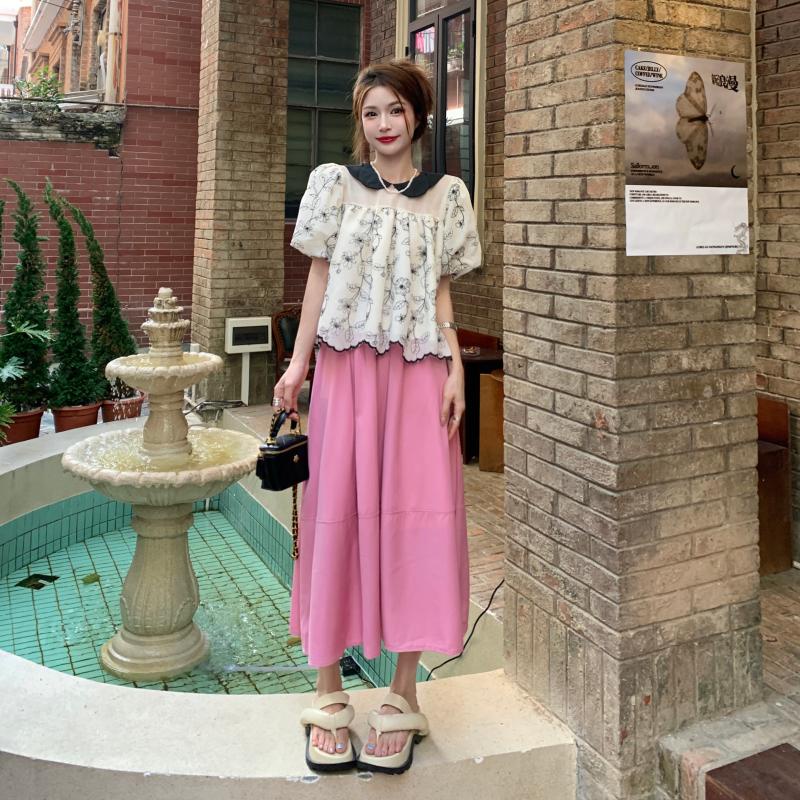 Áo Sơ Mi Tay Ngắn Chất Chiffon Hoạ Tiết Hoa Thiết Kế Dáng Rộng Che Khuyết Điểm