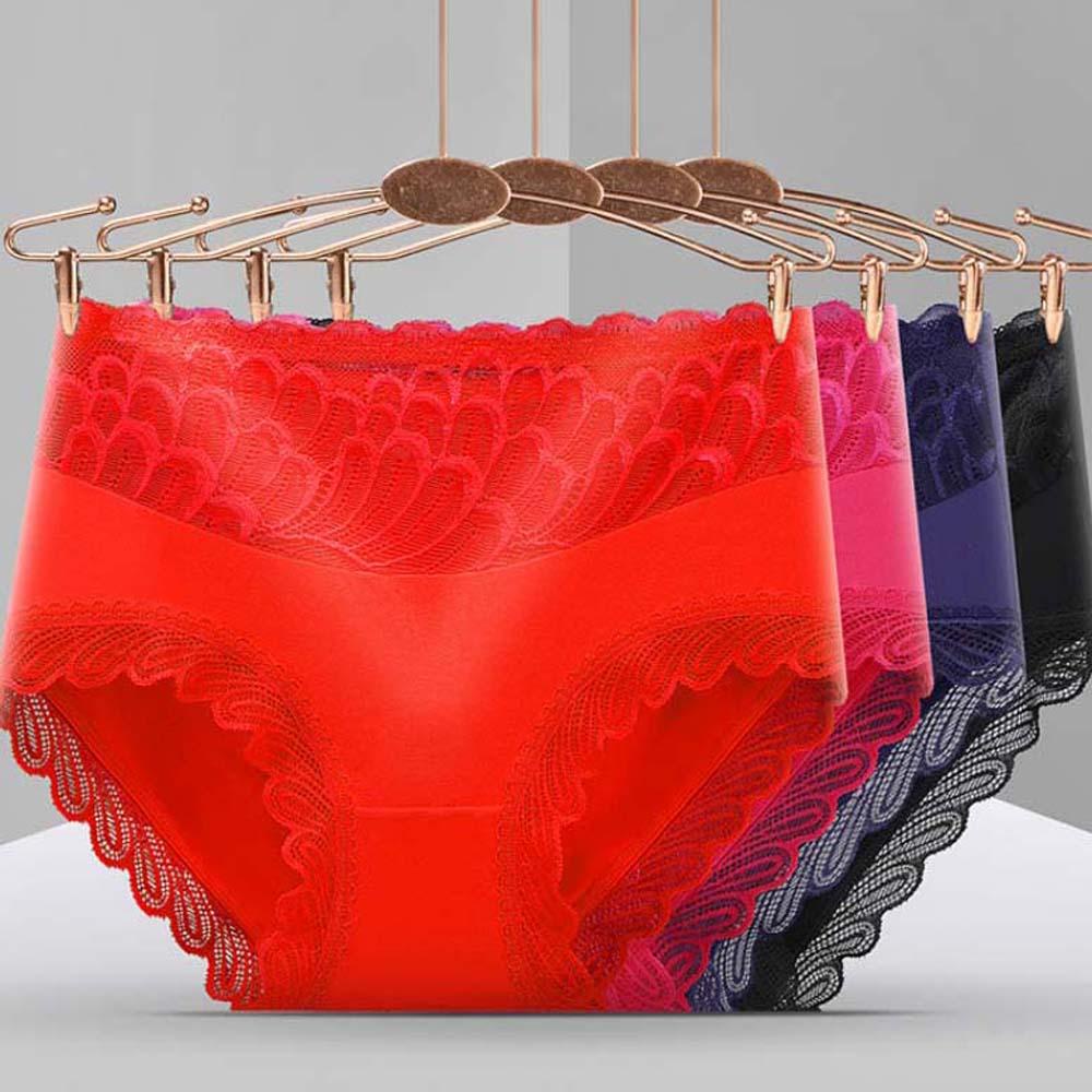 Quần Lót Cotton Phối Ren Không Đường May Thoáng Khí Màu Sắc Đơn Giản
