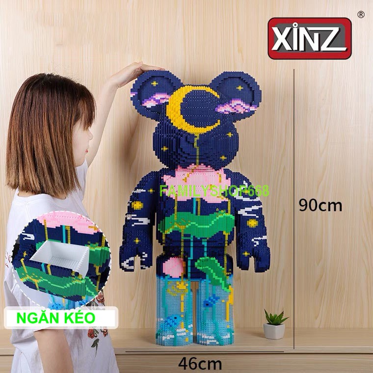Le.go Gấu Bearbrick hoa sen 90cm Đồ chơi Xếp hình lắp ráp mô hình cỡ lớn Hàng Đẹp bear bricK