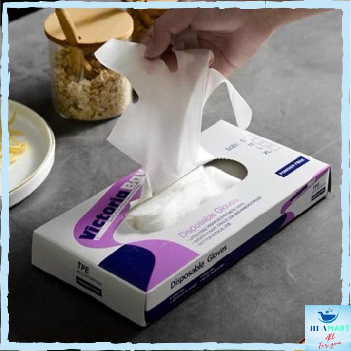 Găng tay nấu ăn làm bếp siêu dai Victoria Bay hộp 100c chất liệu TPE không mùi an toàn với da tay