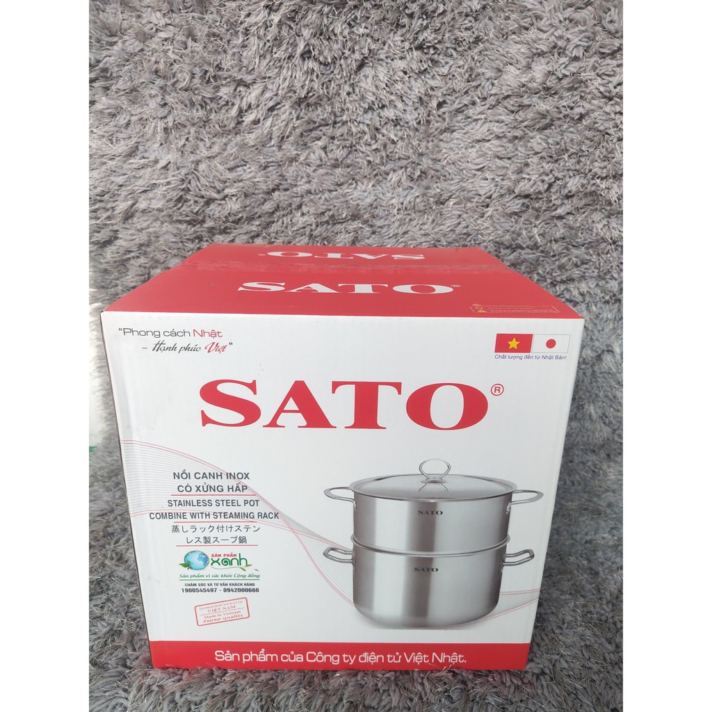 Nồi inox cao cấp 1 đáy SATO ST01-30 (kèm xửng hấp), đường kính 30cm. Bảo hành 12 tháng