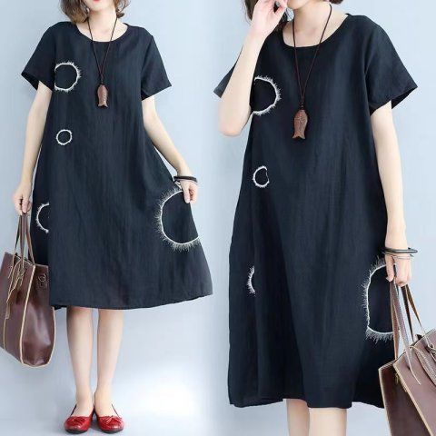Đầm Vải Lanh cotton size Lớn Thời Trang Mùa Hè Dành Cho Mẹ Bầu 2022-200Kg