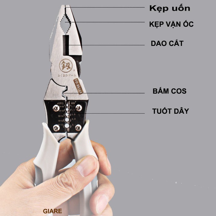 ✨5IN1 Cắt,Kẹp,Bấm Cos,Tuốt Dây✨ Kìm Cộng lực CRV cắt đứt mọi loại kim loại Nhật Bản 5 in 1 - FUKOUKA 2016A Nhật Bản
