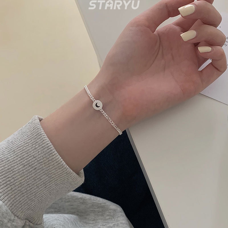 Vòng tay bạc S925 mặt trăng và mặt trời có thể điều chỉnh được