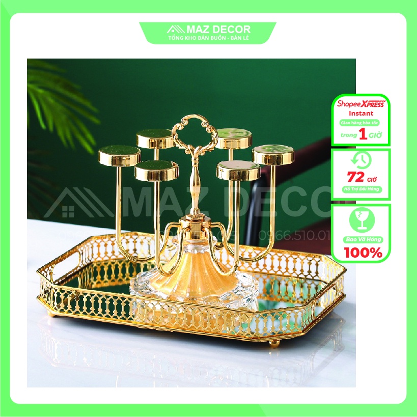 SALE NGHỈ TẾT Khay kệ úp cốc ly mạ vàng đế thủy tinh pha lê sang chảnh tiện dụng, giá úp ly cao cấp dày dặn