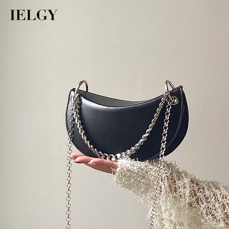 Túi xách đeo vai hình bán nguyệt gắn dây xích sành điệu cho nữ IELGY