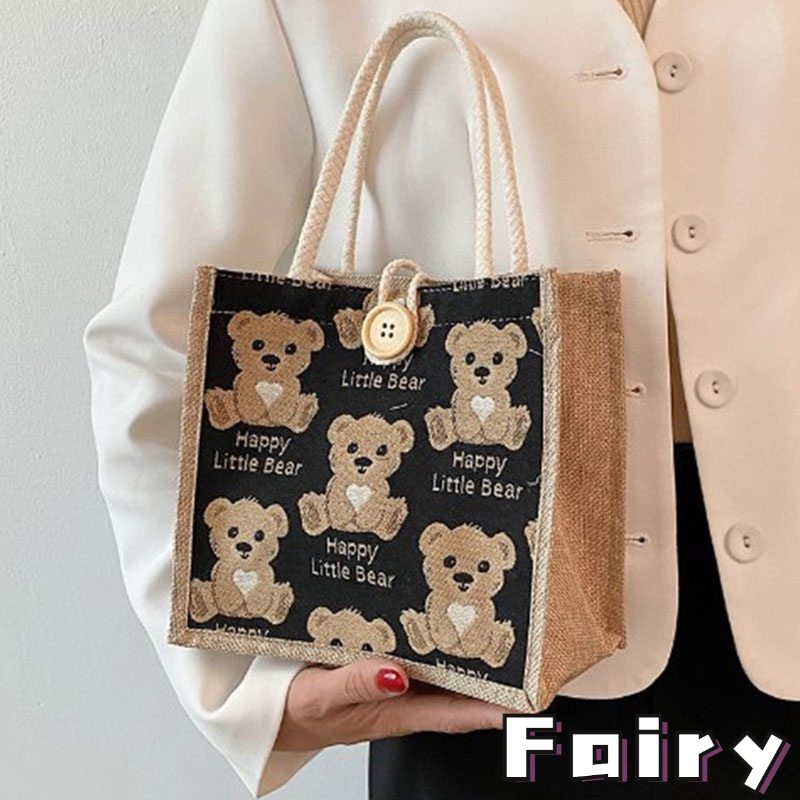 Túi Tote Đeo Vai Vải Lanh Nhỏ Nhắn Hình Gấu Dễ Thương Phong Cách Nhật Bản 2021