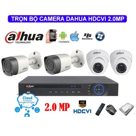 Trọn bộ 4 mắt camera dahua 2.0 Full HD 1080p Kèm ổ cứng 500G lưu trữ +đầy đủ phụ kiện+40m dây đúc sẵn