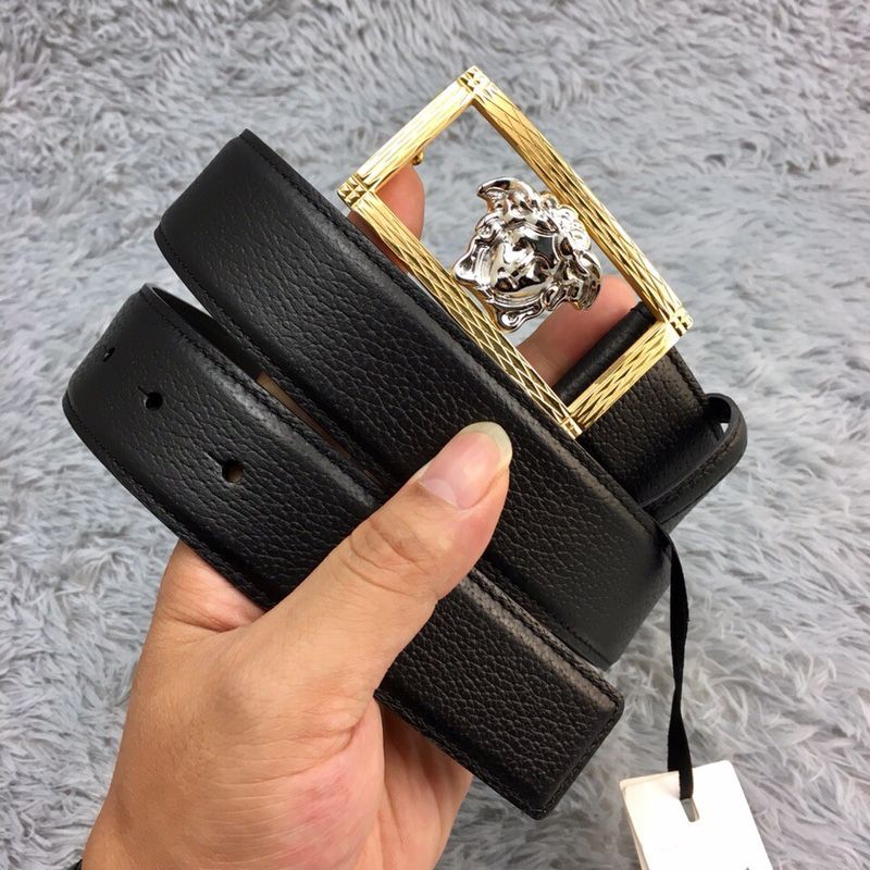 thắt lưng nam da thật cao cấp khóa vuông khắc logo 3D Medusa Versace