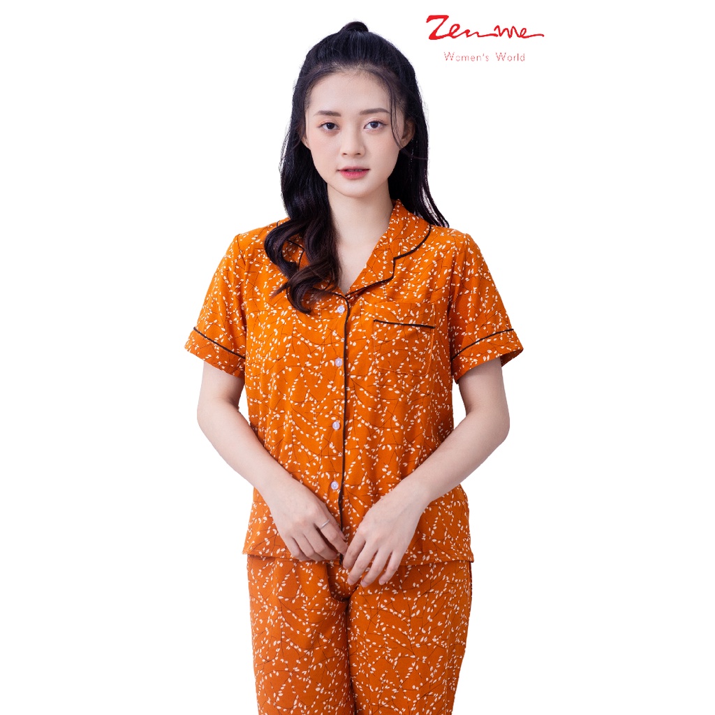 Đồ pijama nữ Zen Me bộ đồ ngủ mặc nhà tay cộc quần dài chất liệu Lụa giấy Luxury cao cấp họa tiết hiện đại PJD0721