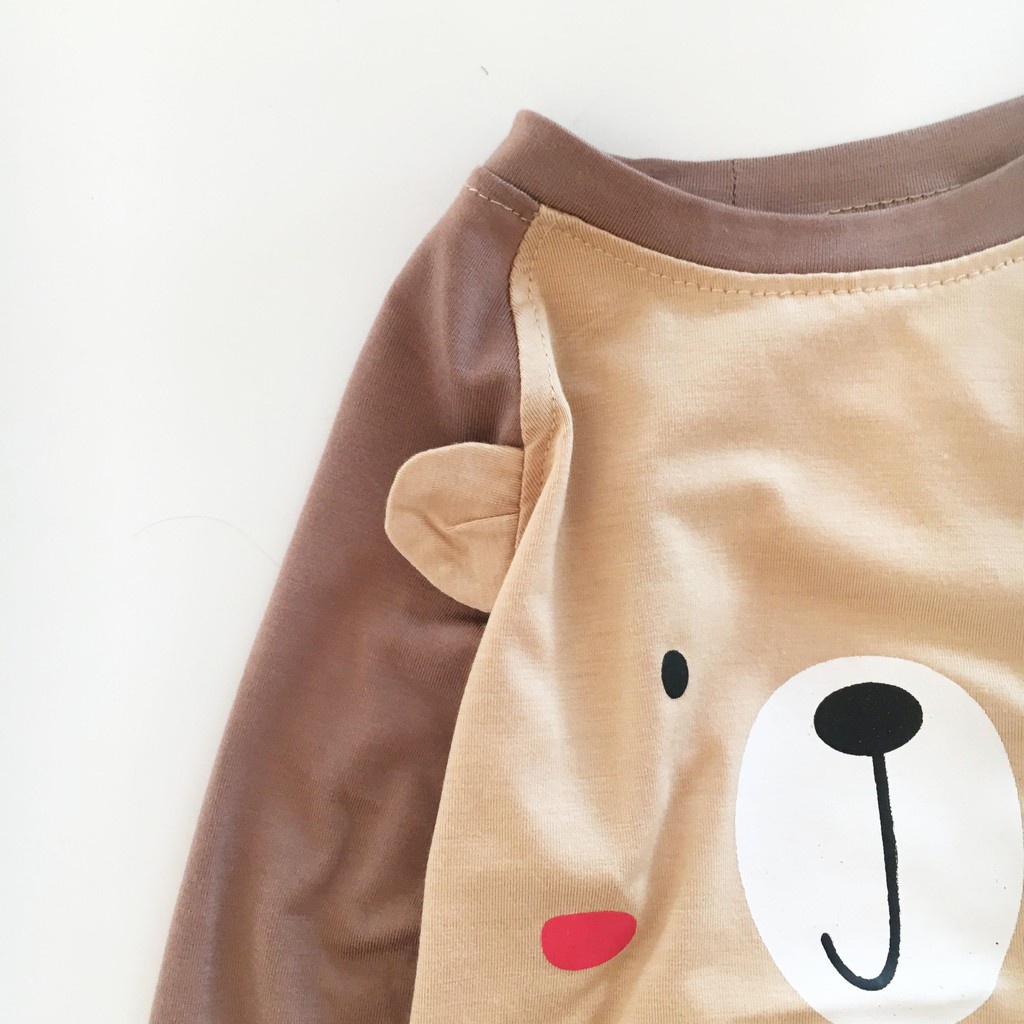 Bộ Dài Tay KWOO Thun Lạnh Phiên Bản Tai Thú 5 Màu Cực Đáng Yêu Cho Bé Trai Bé Gái