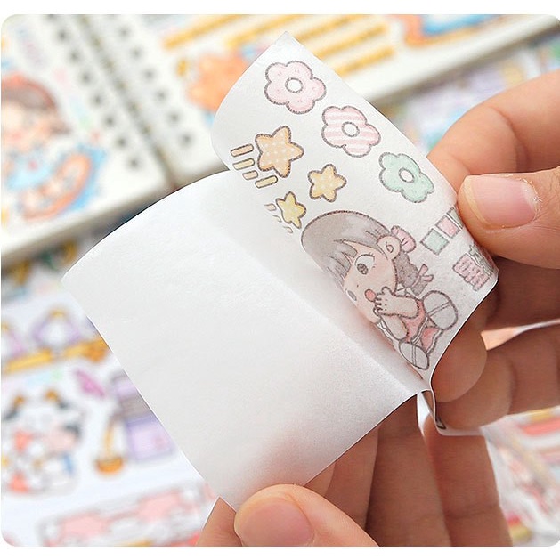 Băng giấy washitape họa tiết DoDoJam, Cuộn băng keo dán trang trí sổ tay, Chiết chu kỳ Telado, Lọ chiết hoạt hình cute