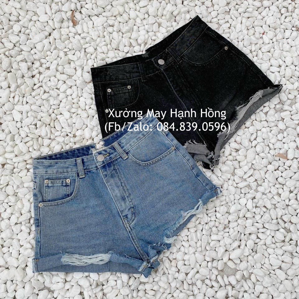 Quần short bò loại 1, Quần short jeans ngố bò 1 khuy rách ống rộng cá tính