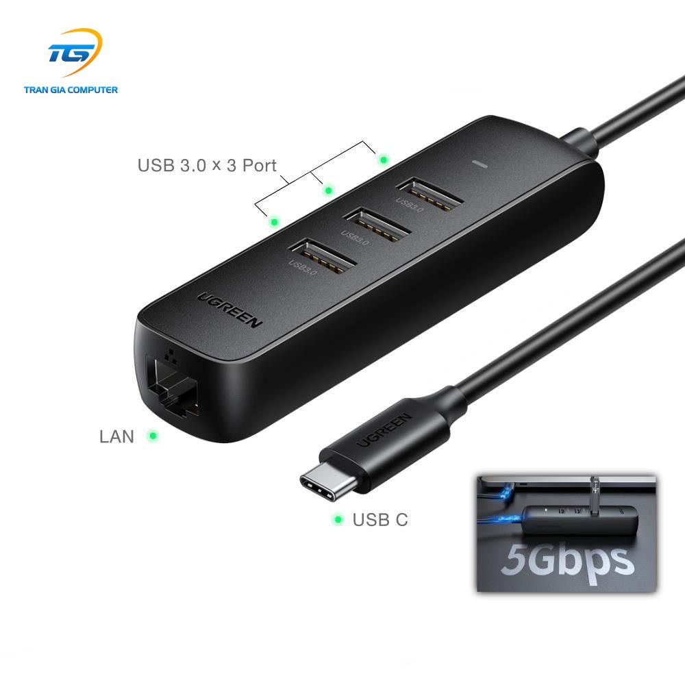 Cáp chuyển USB Type C to Lan + USB HUB Ugreen 10917