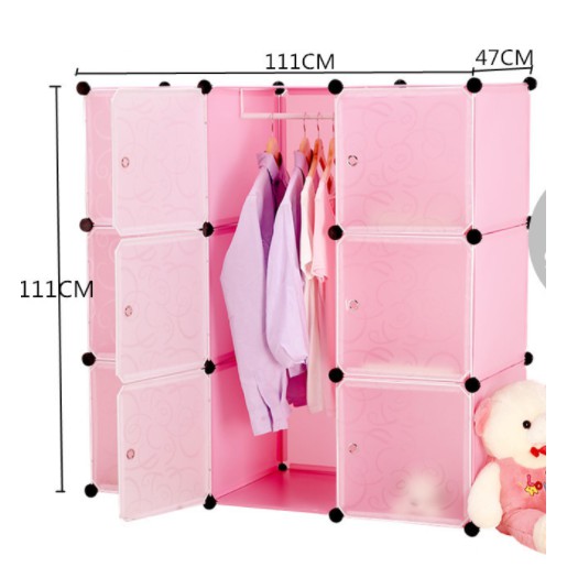 Tủ nhựa ghép 9 ô hồng phấn cửa trong