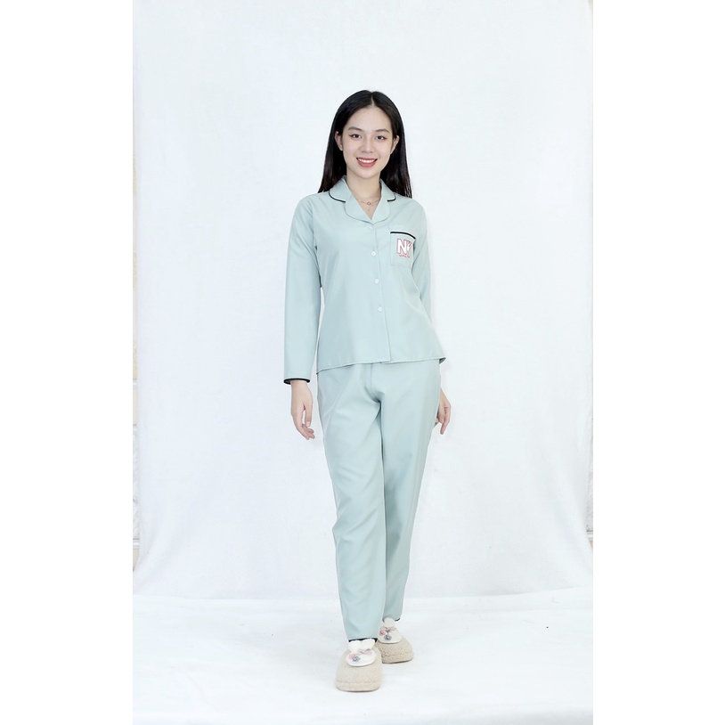 Set đồ bộ Pijama nữ P9 XANH NHẠT in chữ NKK tay dài, quần dài Thoải Mái Nhẹ Nhàng
