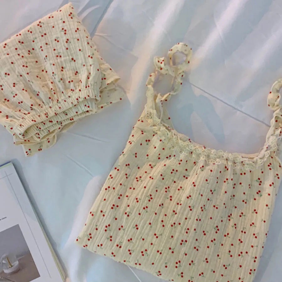 Jiashucheng Bộ Đồ Ngủ Áo Sát Nách Phối Quần Short Mỏng Màu Sắc Ngọt Ngào Phong Cách Hàn Quốc Thời Trang Mùa Hè Cho Nữ