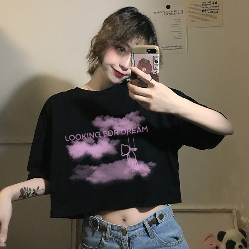 Áo Thun croptop NgắnTay IN HÌNH ĐÁM MÂY UNISEX