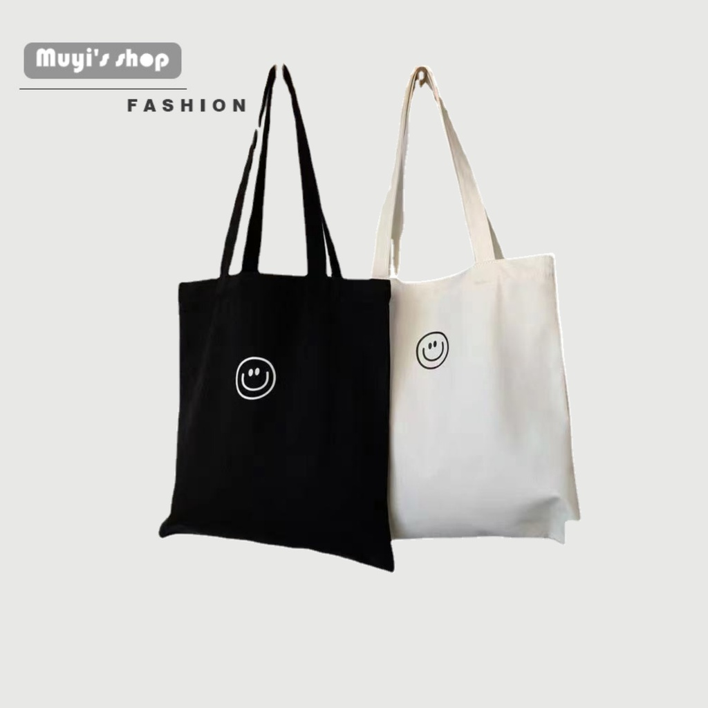Túi Đeo Vai canvas Họa Tiết Mặt Cười Thiết Kế Đơn Giản Có Khóa Kéo Thời Trang Mới 2022