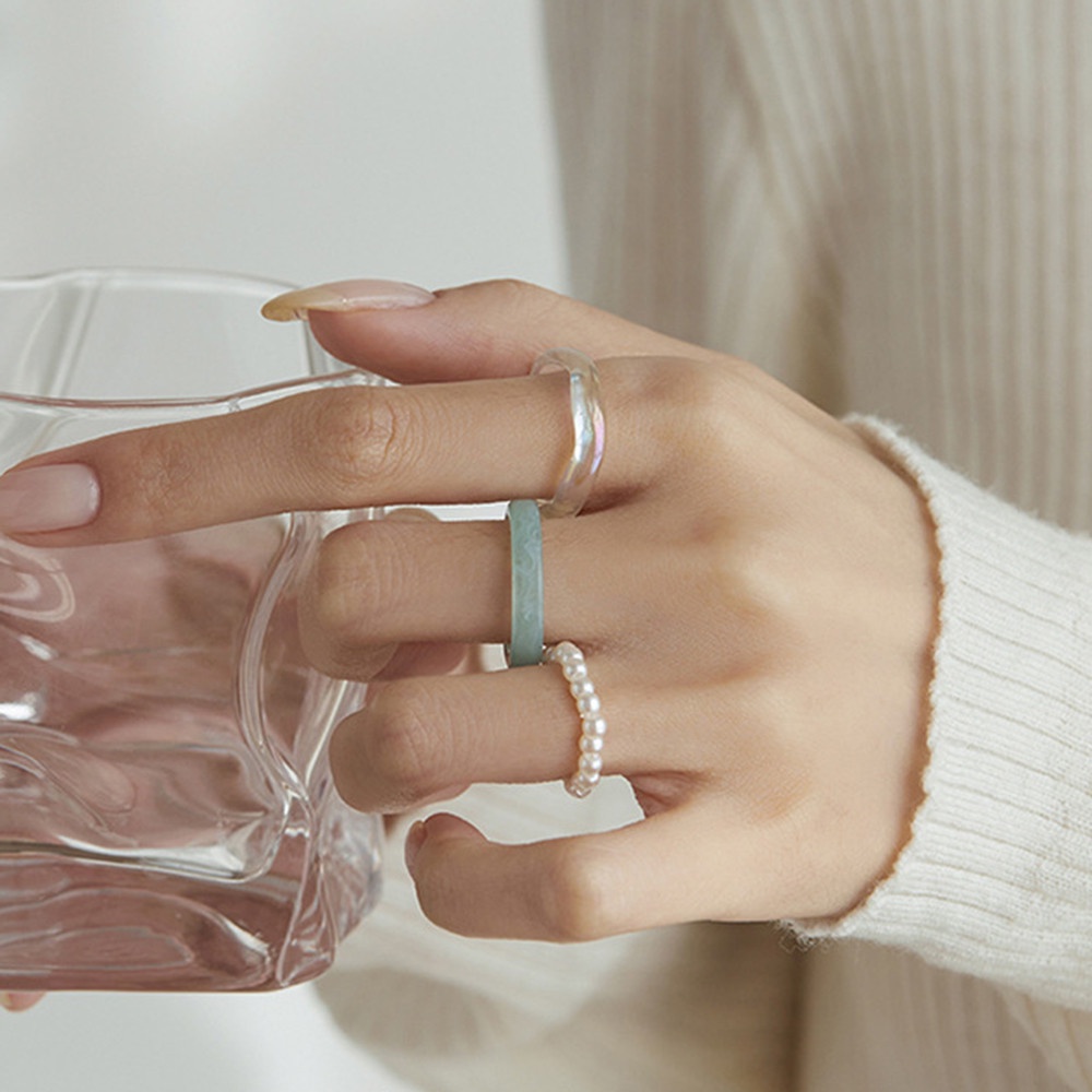 Set 3 Nhẫn Đeo Khớp Ngón Tay Bằng Acrylic Đính Ngọc Trai Nhiều Màu Thời Trang Retro Cho Nữ