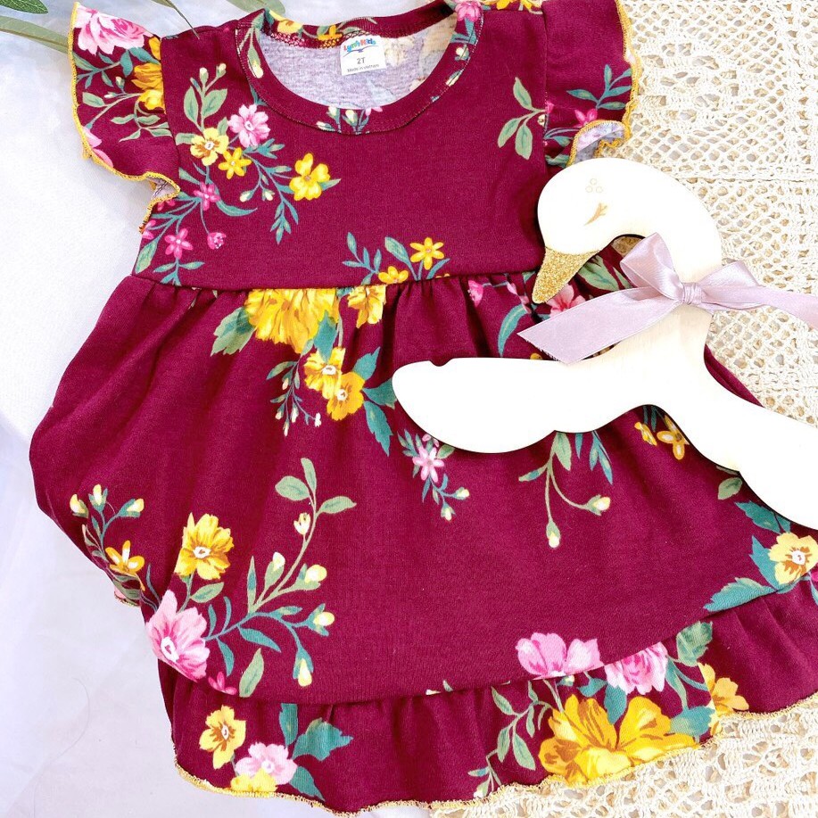 Áo váy hoa Cotton 100%, xinh, thời trang, thoáng mát, cho bé gái từ 7 - 18 kg
