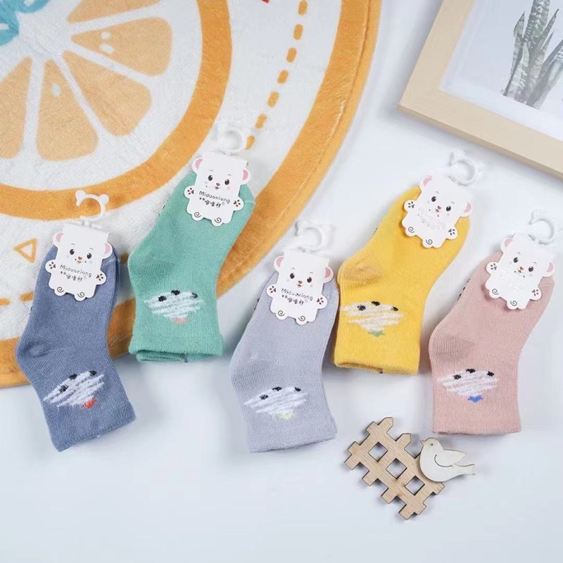 Tất cao cổ chất cotton siêu mịn lì dệt kim hình thêu cho bé 6-18 tháng . Kèm ảnh thật