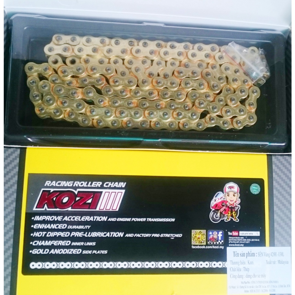 SÊN xe máy kozi sên vàng 9 ly dai 130 mắt gắn sên KOZI chung cho các dòng xe winner- exciter