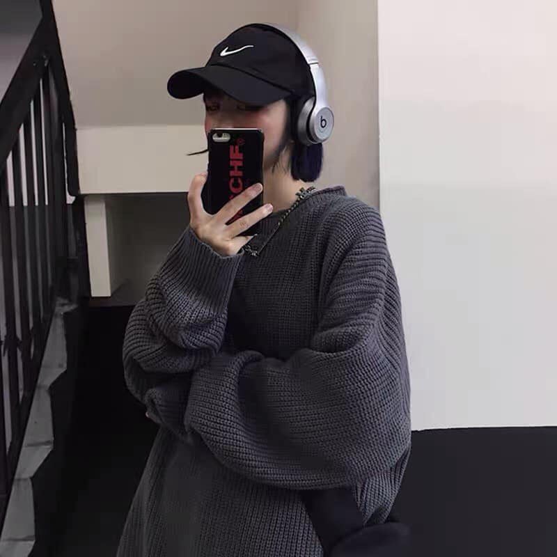 Áo Cổ Tròn Len Tăm Trơn Tay Bồng - Áo SWT Unisex Dáng Rộng Siêu Trendy