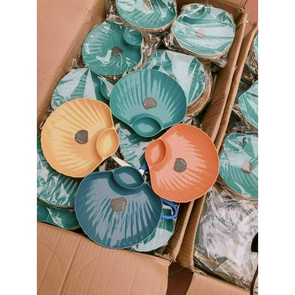 [FREESHIP] Set 4 Đĩa Hình Sò 2 Ngăn Siêu Đẹp