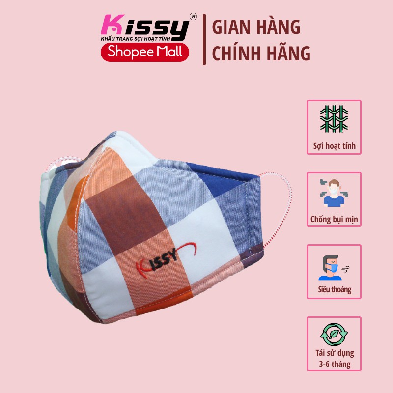 Khẩu trang Kissy người lớn size L mẫu caro to cho nam giới chống nắng và bụi mịn hiệu quả