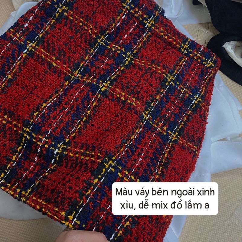 Chân váy dạ tweed dáng A kẻ đỏ [Dạ đẹp Hàng đẹp] | BigBuy360 - bigbuy360.vn