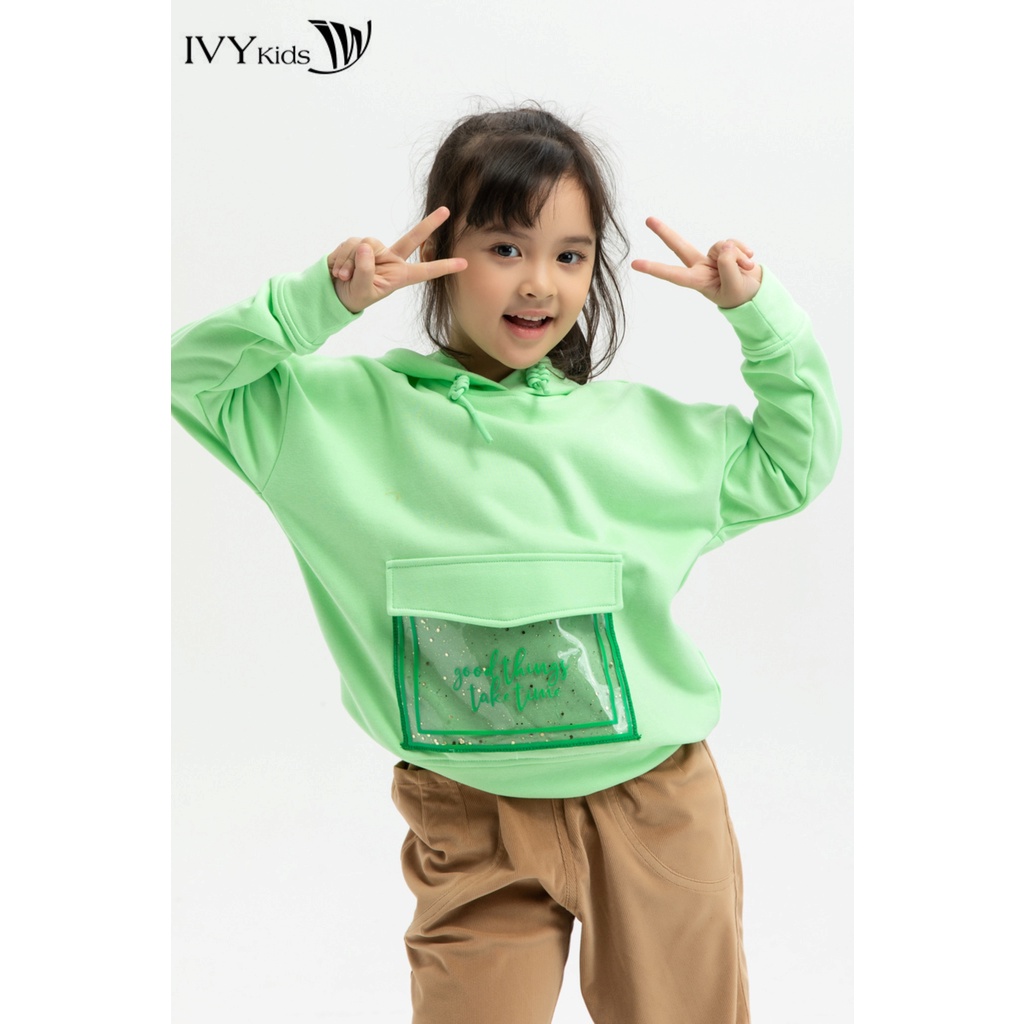 Áo thun cổ mũ Good things take time bé gái IVY moda MS 59G1082