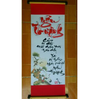 Thư pháp chữ yêu thương kích thước 27cm x 79cm kèm nẹp treo