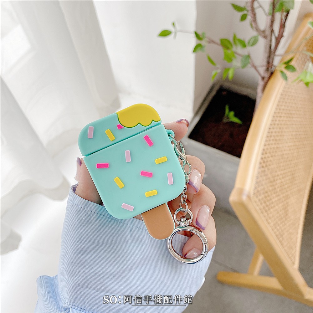 Vỏ bảo vệ hộp đựng tai nghe Airpods pro chất liệu silicon thiết kế hình cây kem xinh xắn