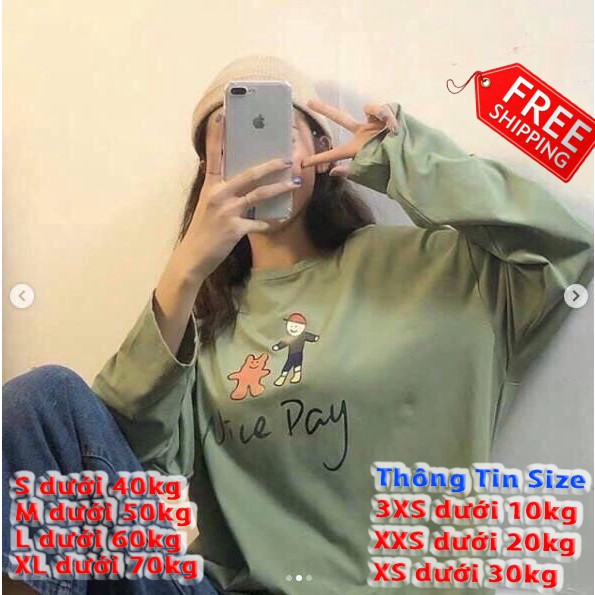 [FREE SHIP TOÀN QUỐC] ÁO THUN COTTON NỮ TAY DÀI FORM RỘNG IN NICE DAY CỰC XINH