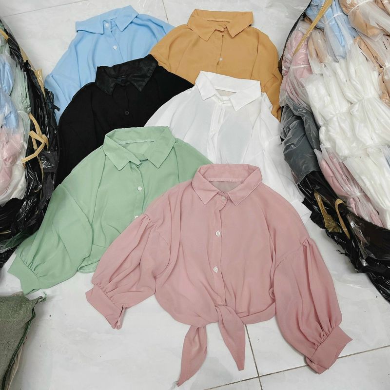 Áo sơ mi croptop cột eo alohashop91