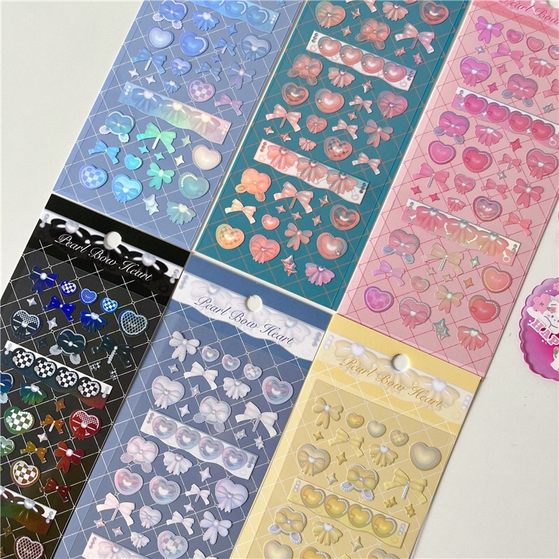 Sticker trái tim ngọc trai _hình dán trang trí card