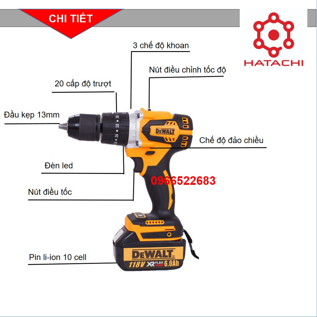 Máy khoan - Máy khoan pin 10 cell - Logo dập nổi - 3 chức năng