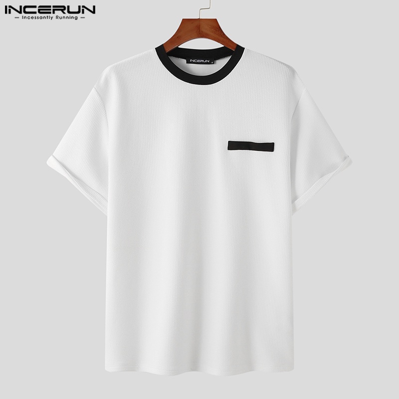 Áo thun baggy INCERUN tay ngắn cổ tròn phong cách cơ bản dành cho nam