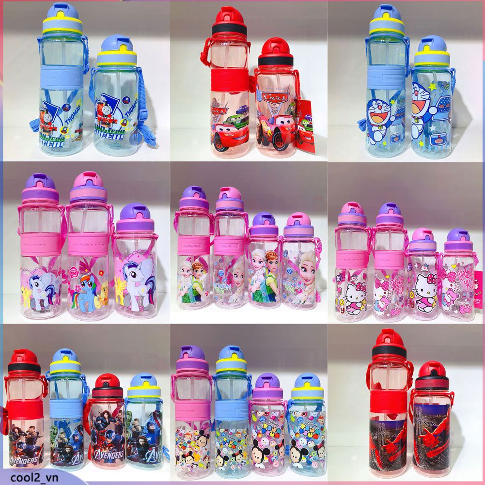 Bình Nước 350ml 500ml Họa Tiết Hoạt Hình Disney Zhihuida Có Ống Hút Và Dây Đeo Cho Bé
