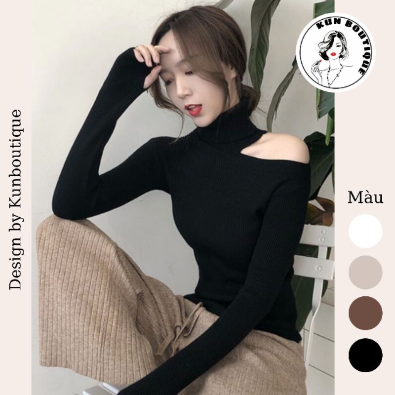 Áo len tăm body dài tay cut-out lệch vai chocker nữ cá tính sành điệu Ms A92