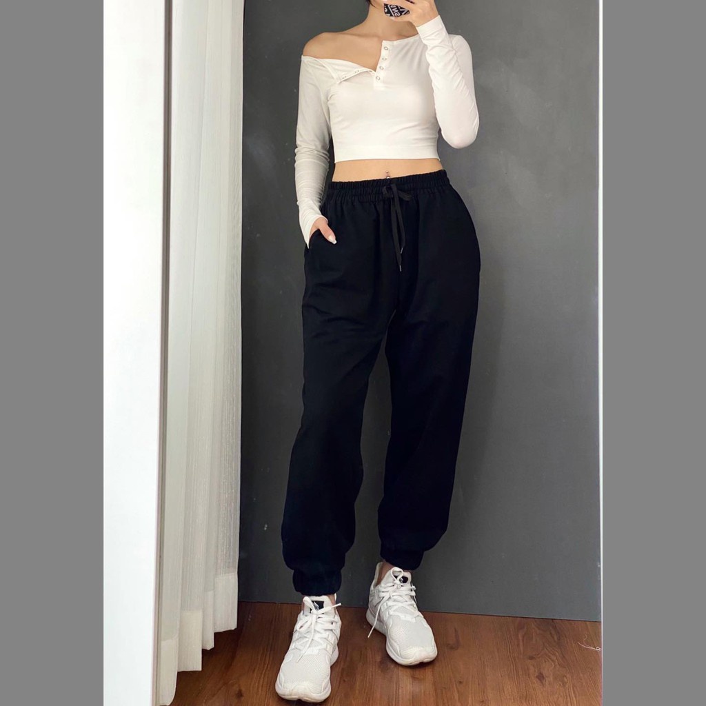 Quần jogger nữ, quần dài nữ ống rộng chất liệu Da Cá cao cấp mềm mại thoải mái khi mặc 3 màu Đen, Hồng, Trắng.