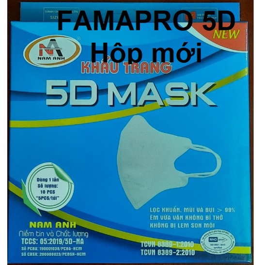 Khẩu trang y tế 5D MASK- Quai Thun - kháng khuẩn Famapro Nam Anh- Hộp 10