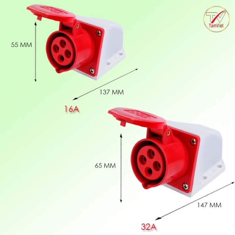 Combo 10 ổ Cắm Công Nghiệp Gắn Tường 1 Pha 16A--32A 3 Chấu 4 chấu 5 chấu (Cố Định)