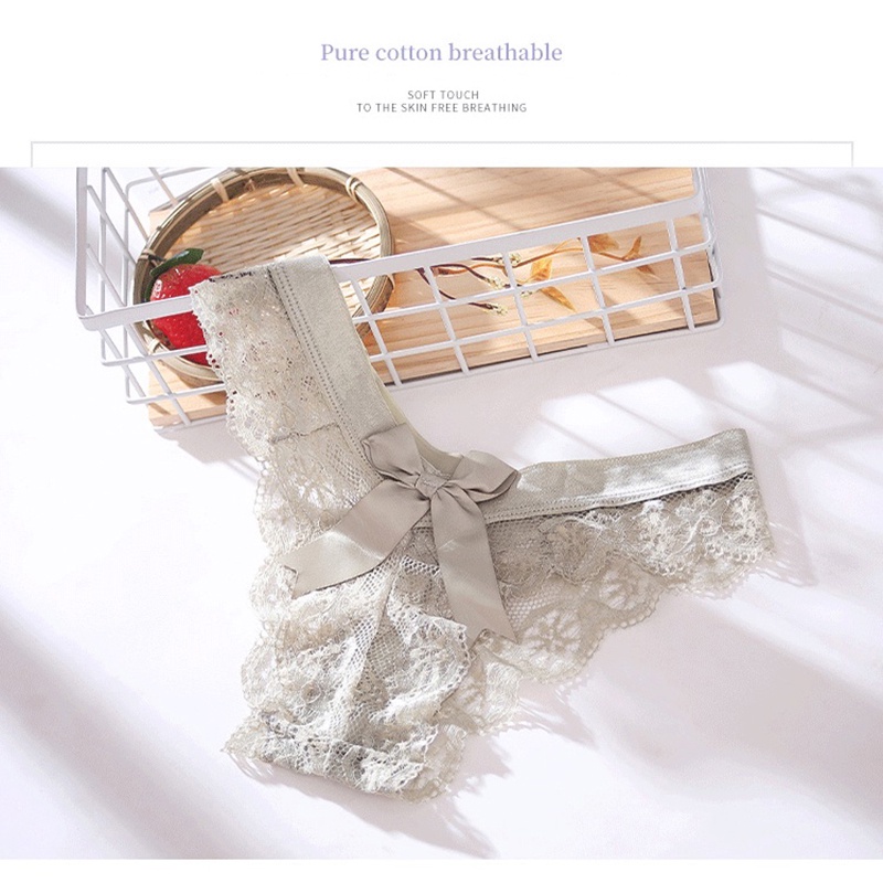Quần lót cạp thấp nữa mông ren mịn phối nơ sau siêu xinh
