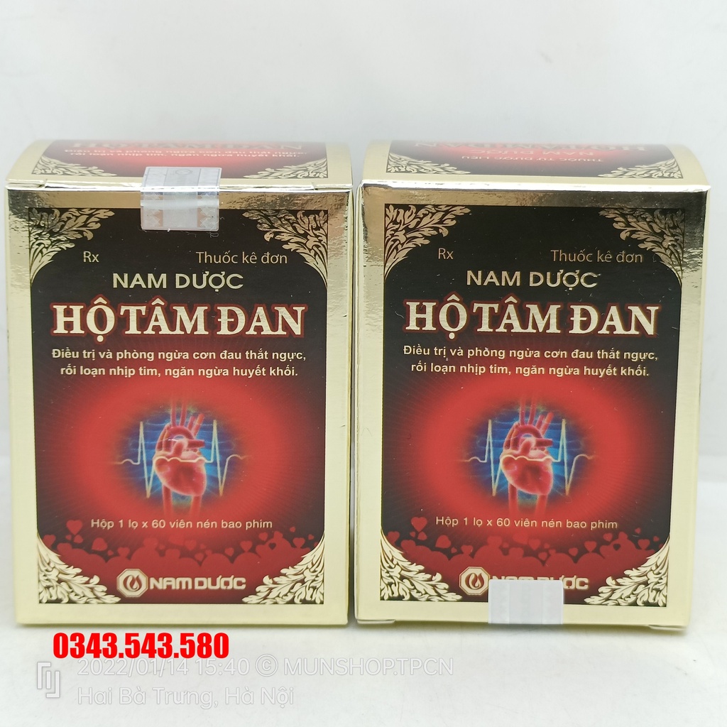 HỘ TÂM ĐAN NAM DƯỢC lọ 60 viên phòng ngừa cơn đau thắt ngực, rối loạn nhịp tim